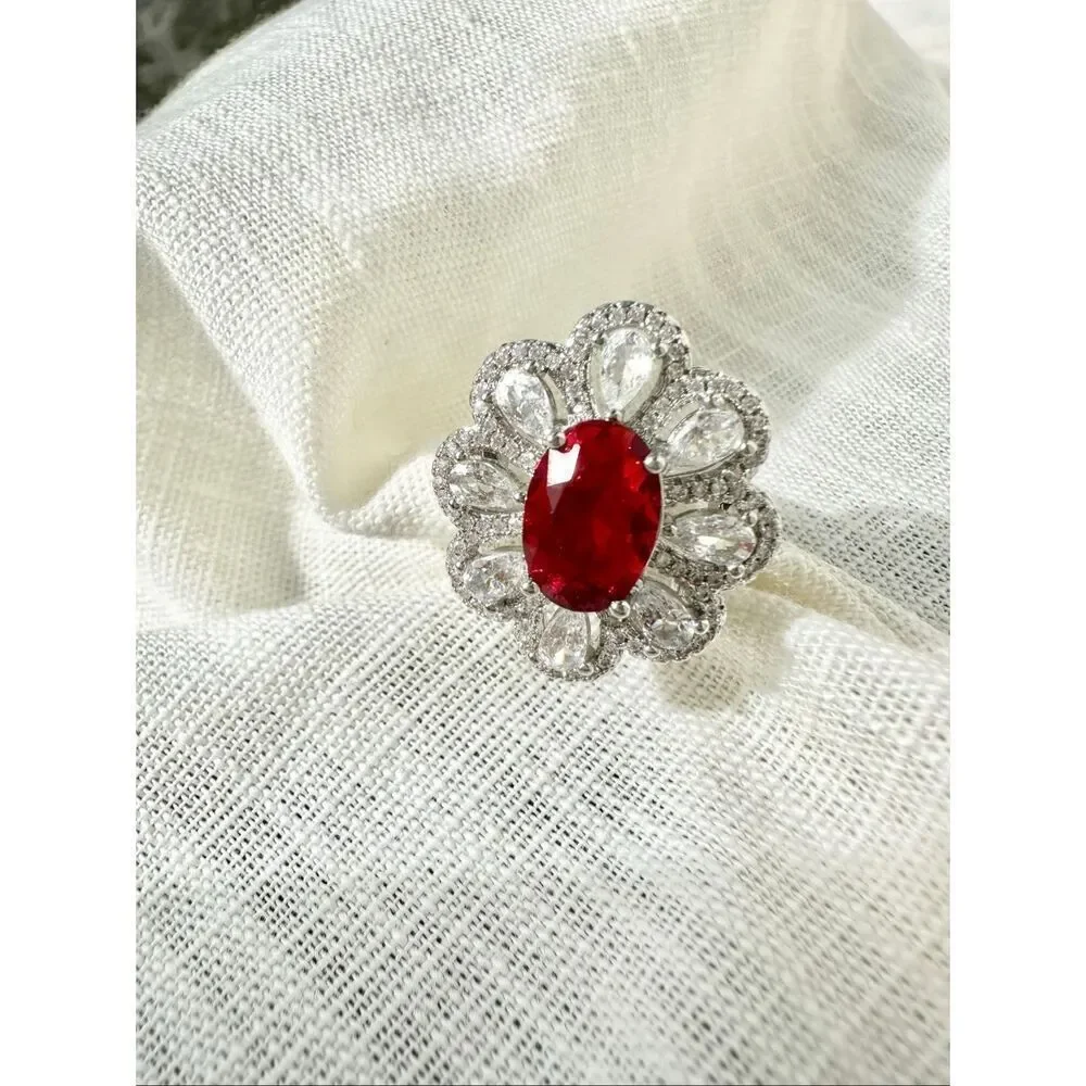 Gorgeous ruby red cubic zirconia cocktail ring size 9